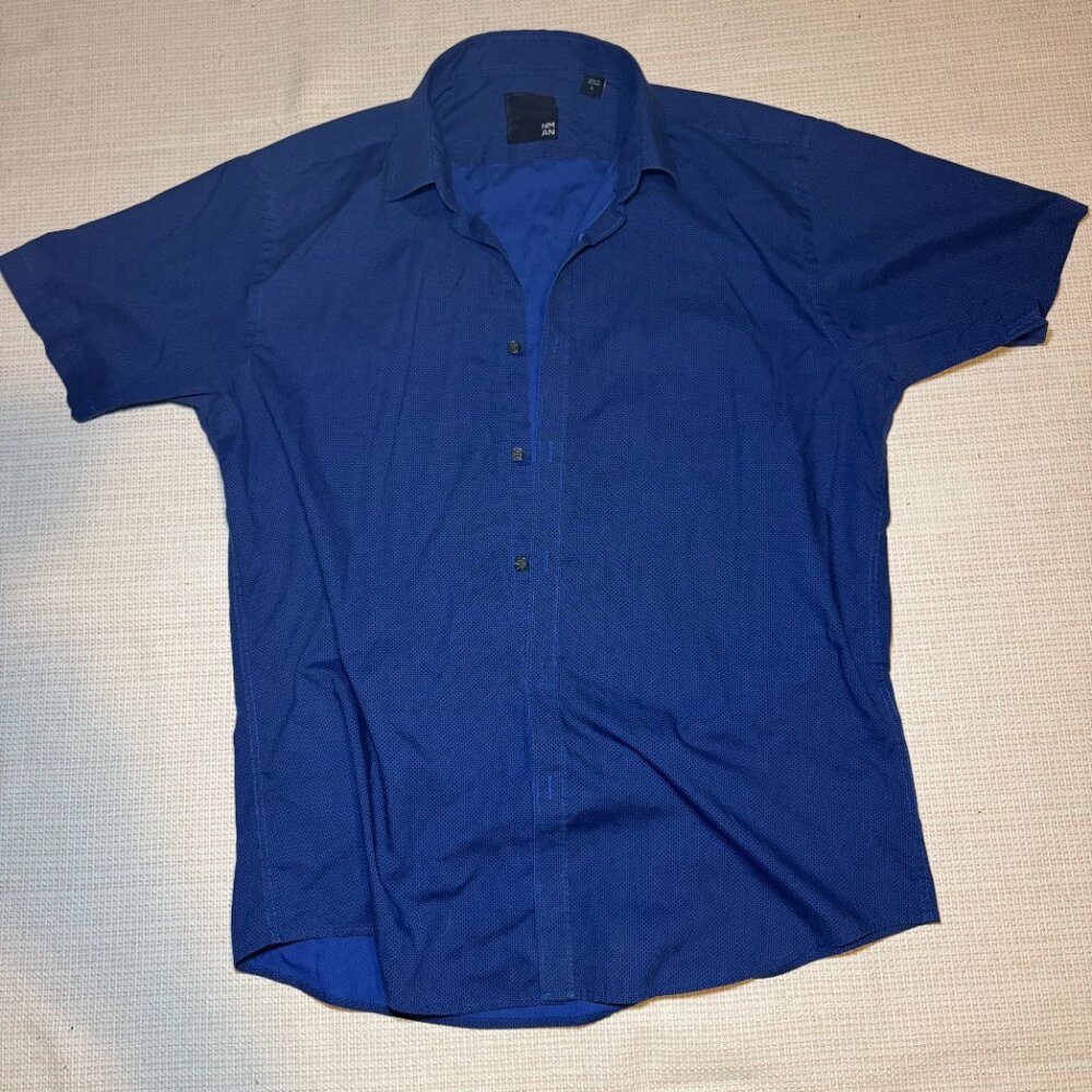 Nicole Miller NMAN Men's Short Sleeve Button Down Shirt Sz L Polka Dot Pattern